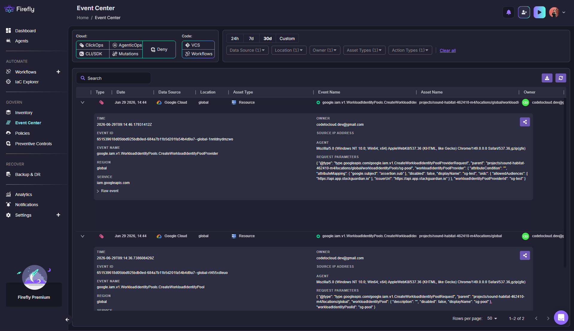 Infrastructure event dashboard tracking resource changes during Terraform Cloud migration cutover