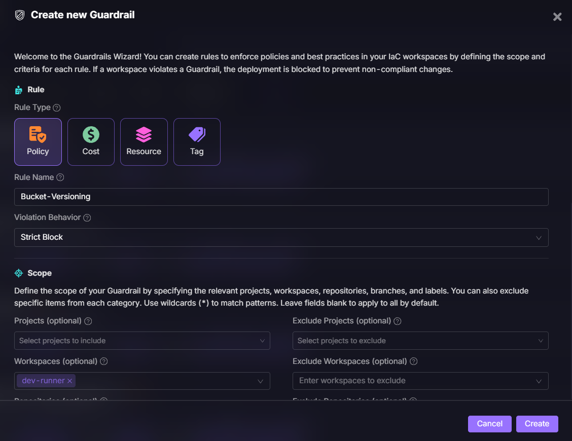 Firefly Governance dashboard displaying active policies, severity levels, affected assets, and compliance status