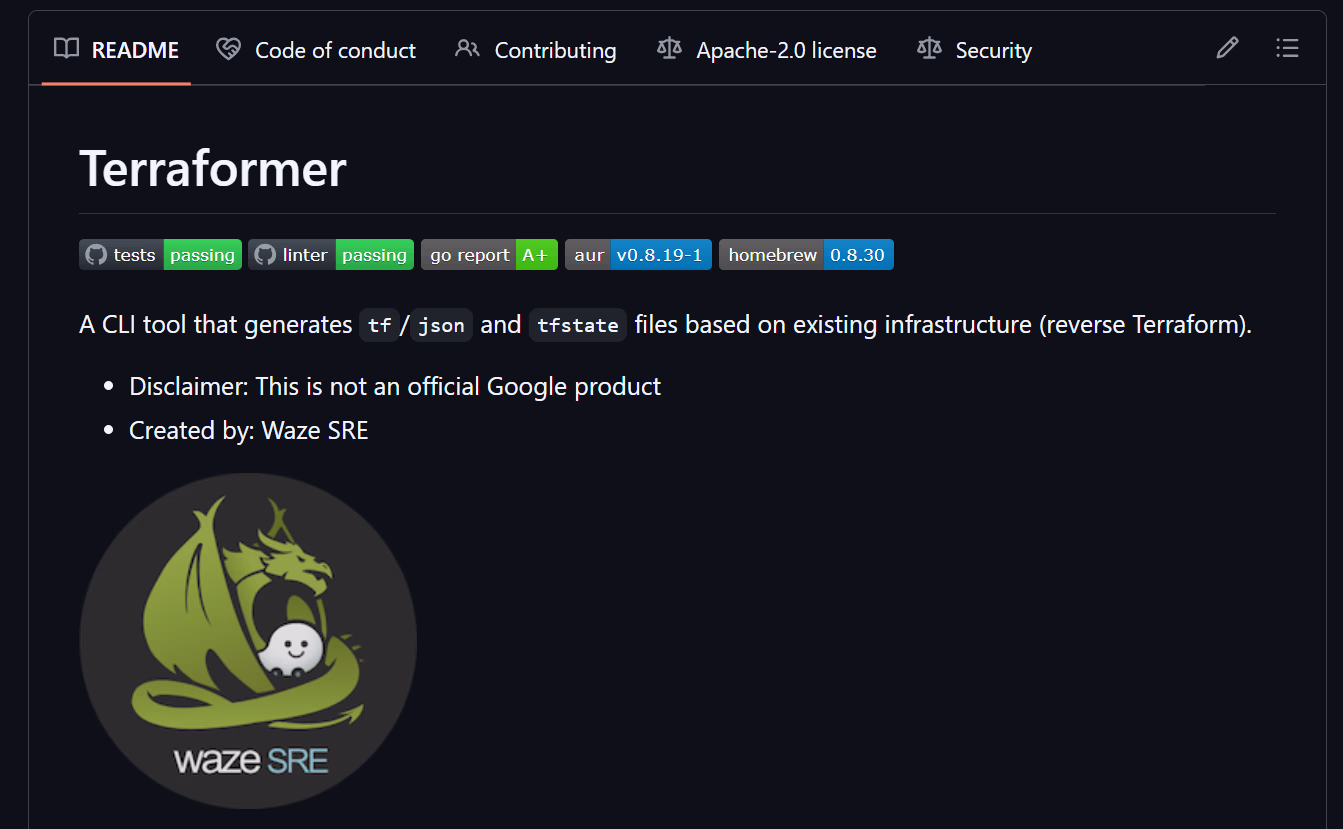 Terraformer project page for bootstrapping Terraform IaC from existing infrastructure