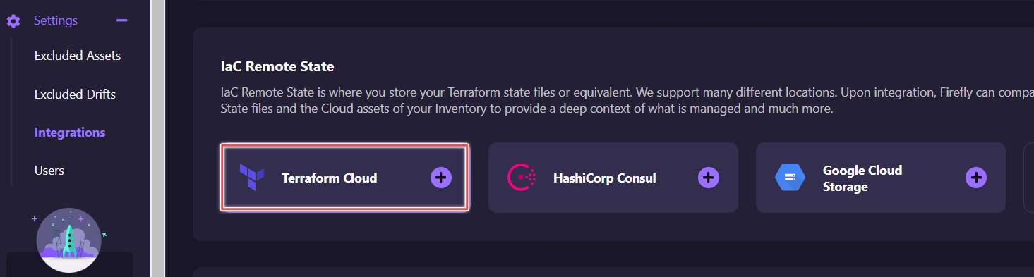 Terraform Cloud UI screen for the Firefly integration setup