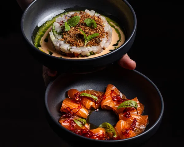 Kingfish ceviche and salmon dishes at Hustlers