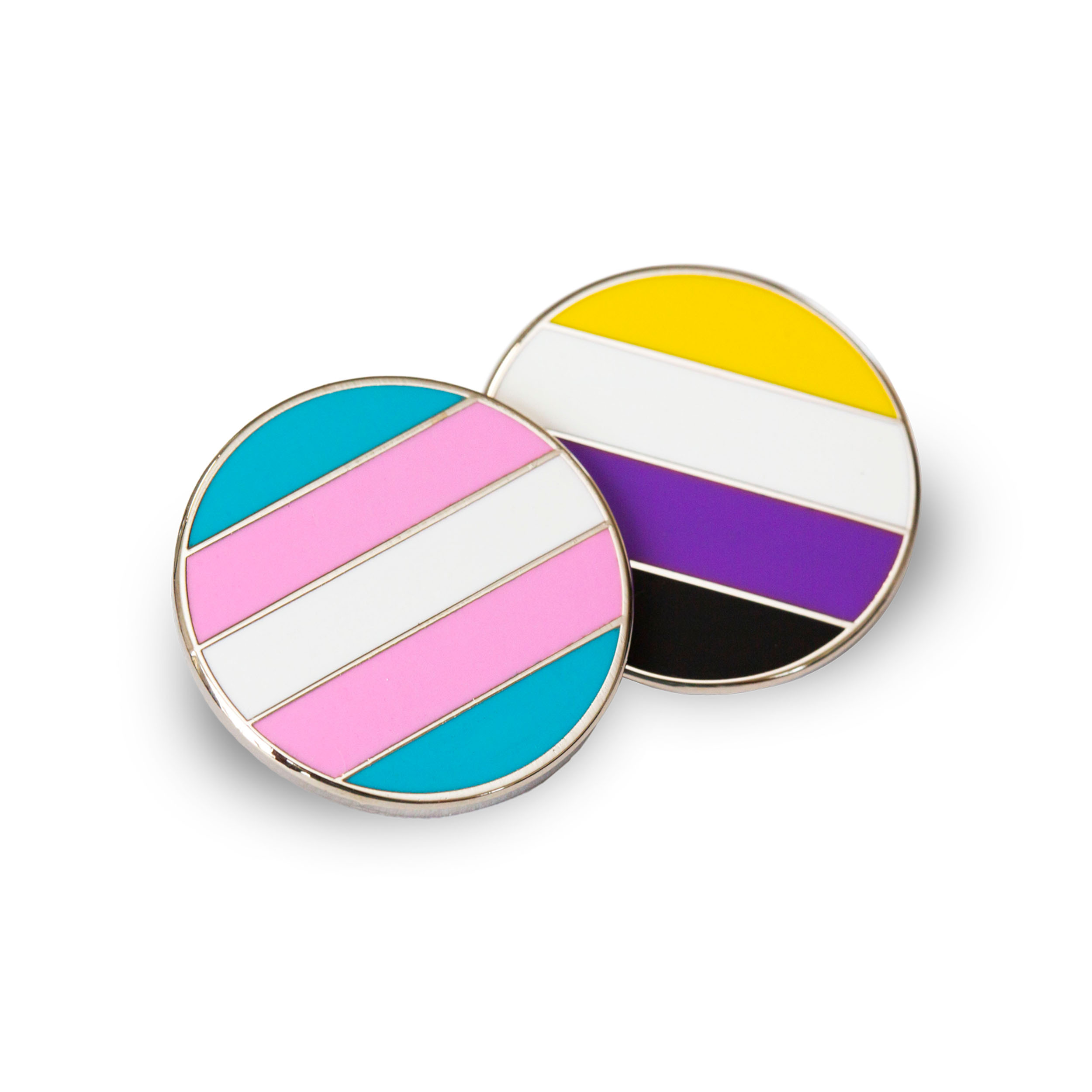 Trans and non-binary enamel pins from the TGV store
