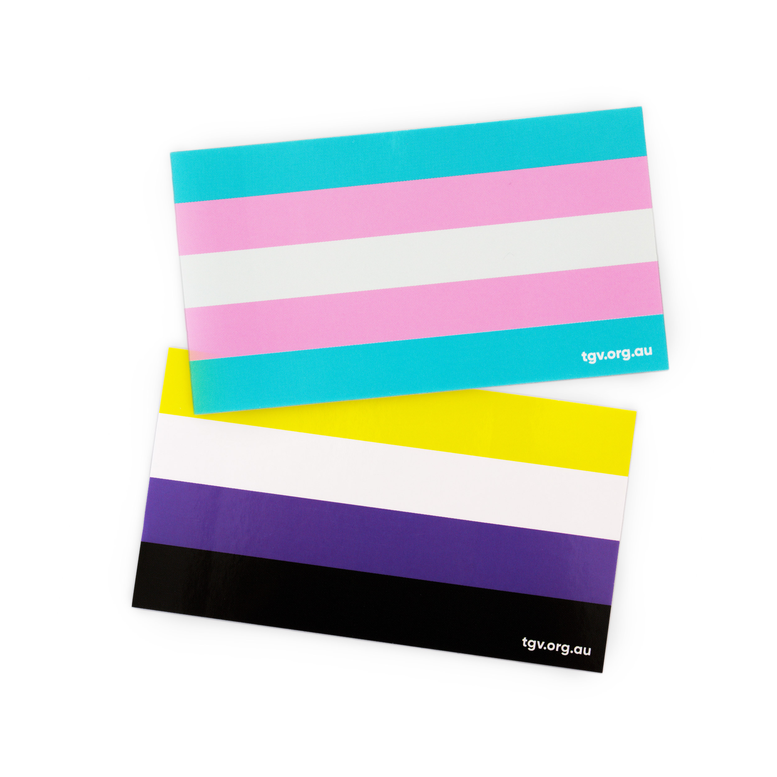 Trans and non-binary flag stickers from the TGV store