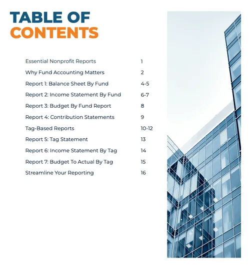 Table of contents for the Jumpstarting Your Fundraising Efforts ebook, for nonprofits