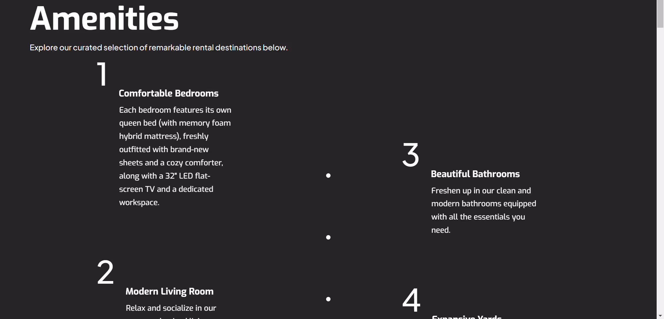Picture of FAA Crashpads website made by Flow Forward Media. This is the Amenities Section