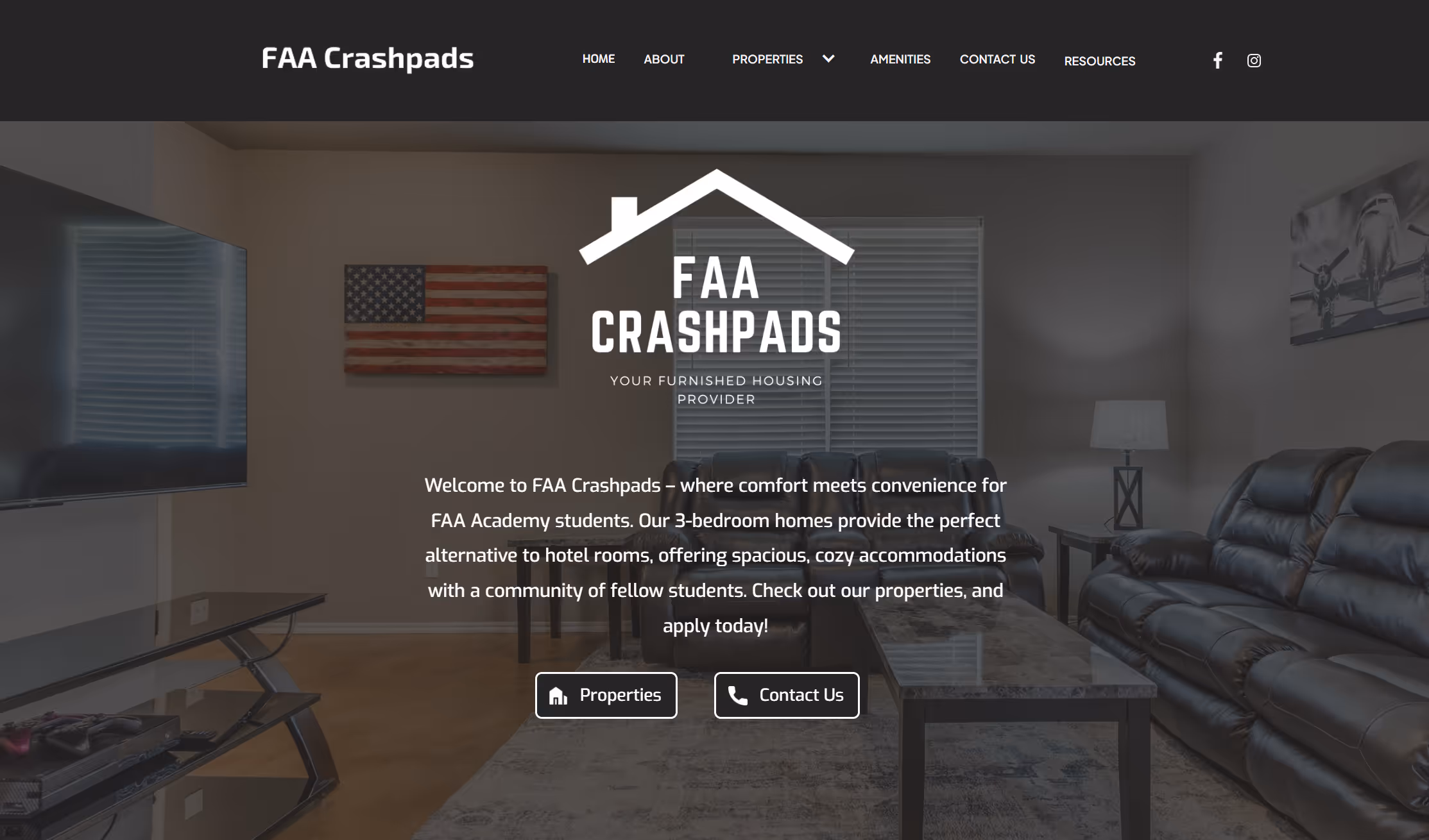 Screenshot of FAA Crashpads website