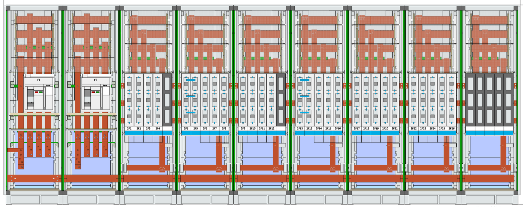 Belegungsplan einer modularen Schaltanlage aus eigener Fertigung
