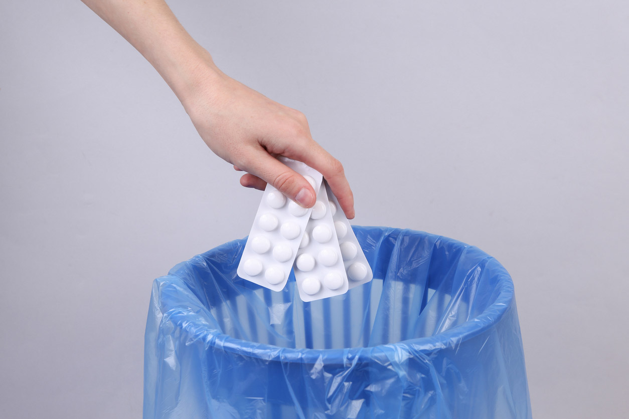 A patient throws out medications incorrectly. 