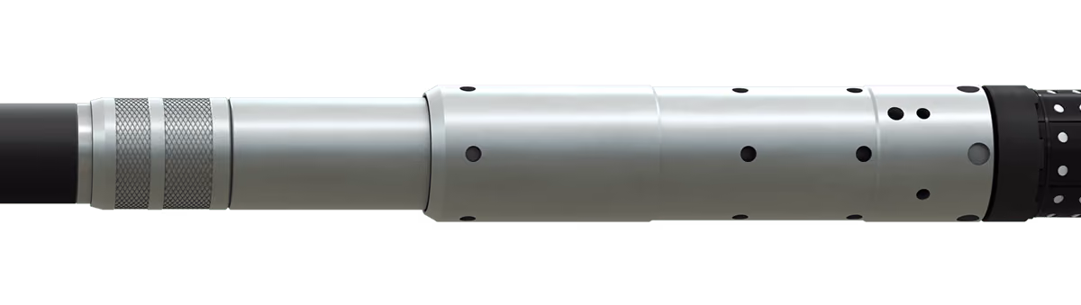 Up-close side view of a PurpleSet setting tool attached to a FracSure Max