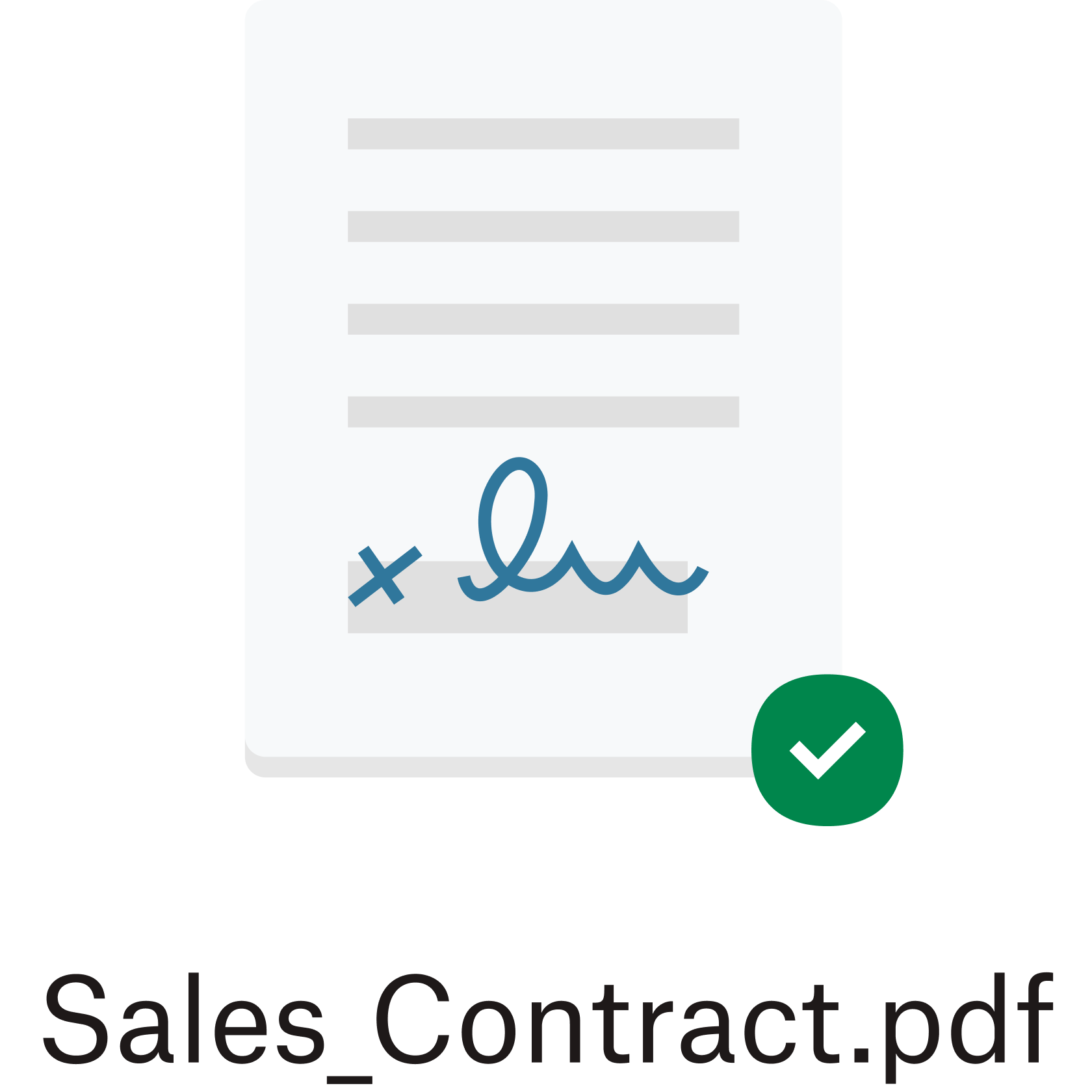 A signed sales contract icon with a green checkmark at the bottom