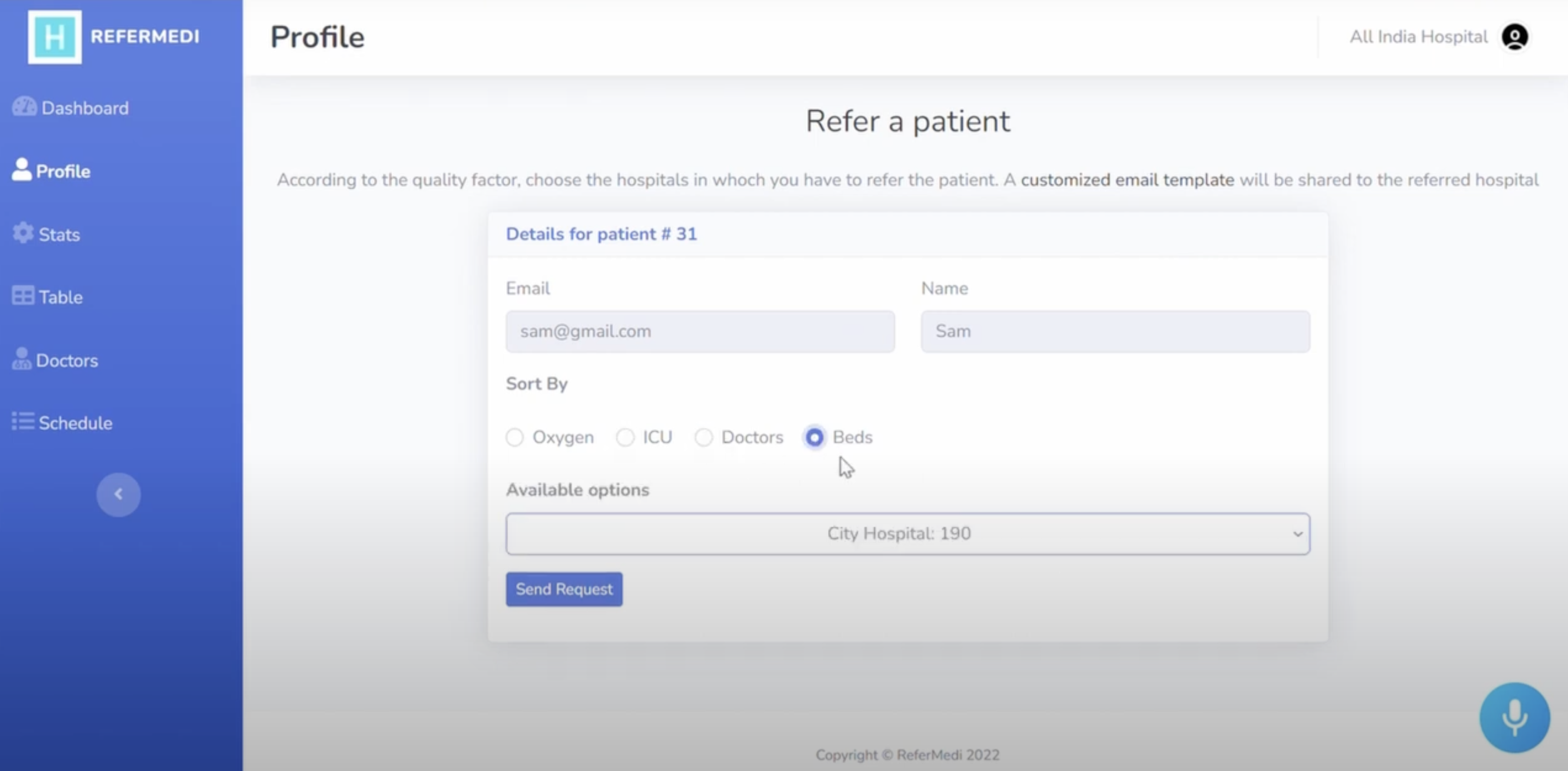 a screenshot of refermedi and the intake form created