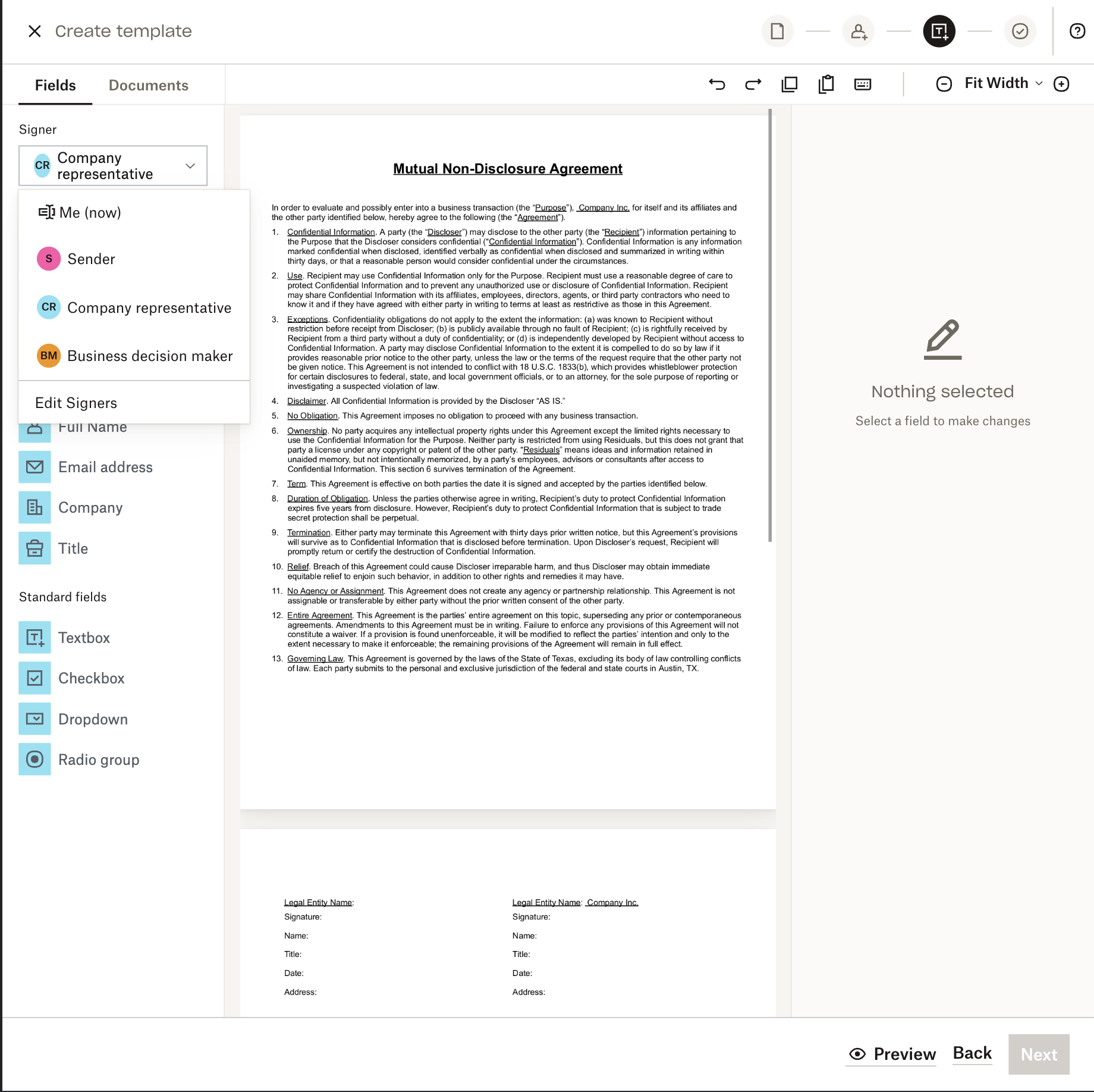 Screenshot of a social media policy template uploaded to Dropbox Sign.