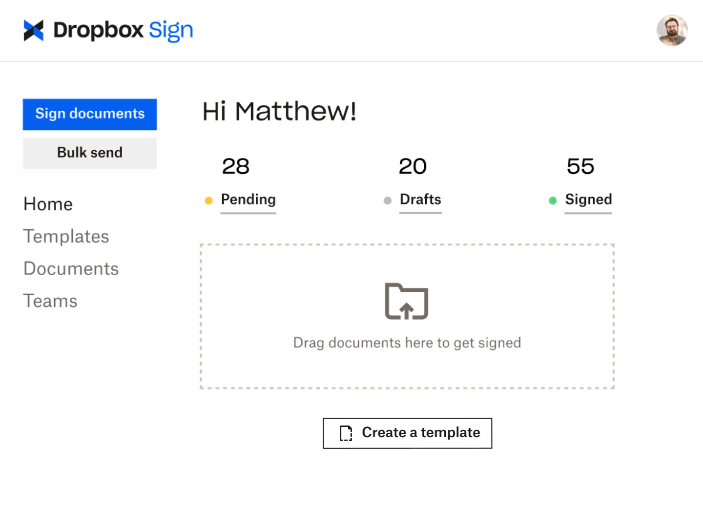 una gif del flusso di lavoro dei modelli in Dropbox Sign