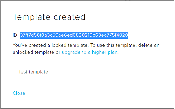 screenshot of a template completion page with the template ID highlighted.