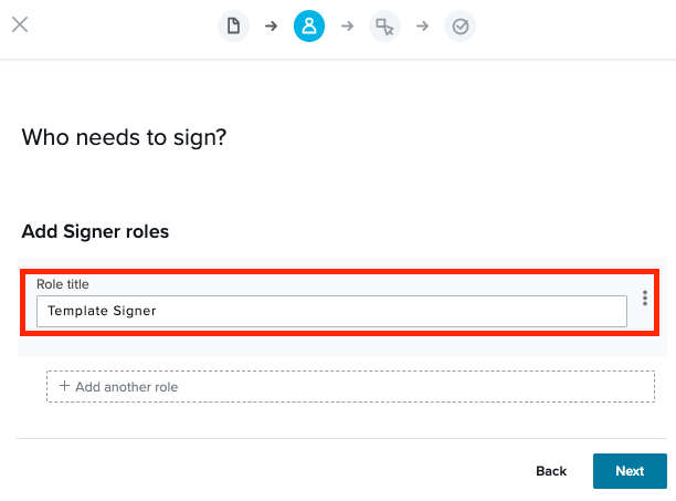 the second page of creating a template where signer roles are added. The role of Template Signer has been added.