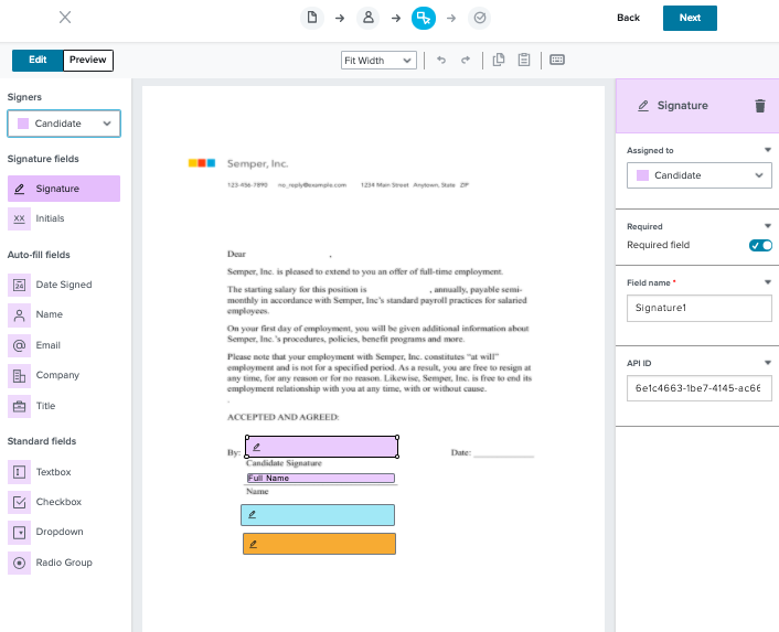 Screenshot of HS template preparation page