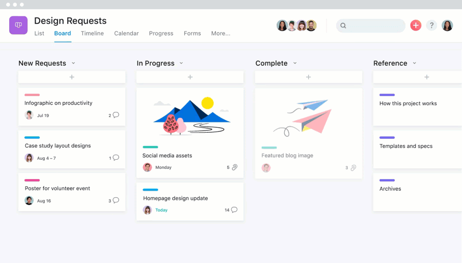 GIF of Asana's Kanban workflow. One task moving between columns.