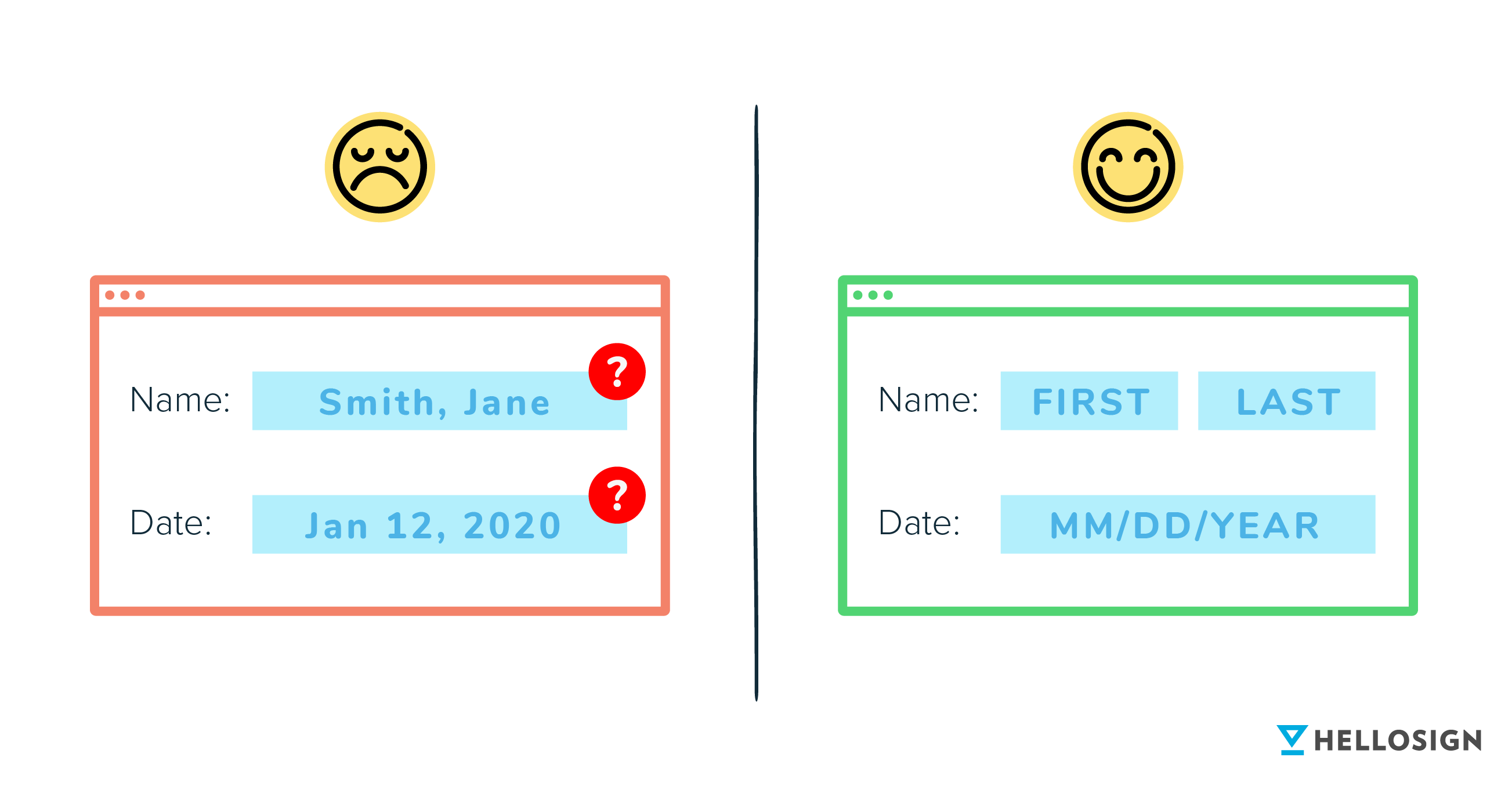 Illustration of two windows with a person's name and date of birth