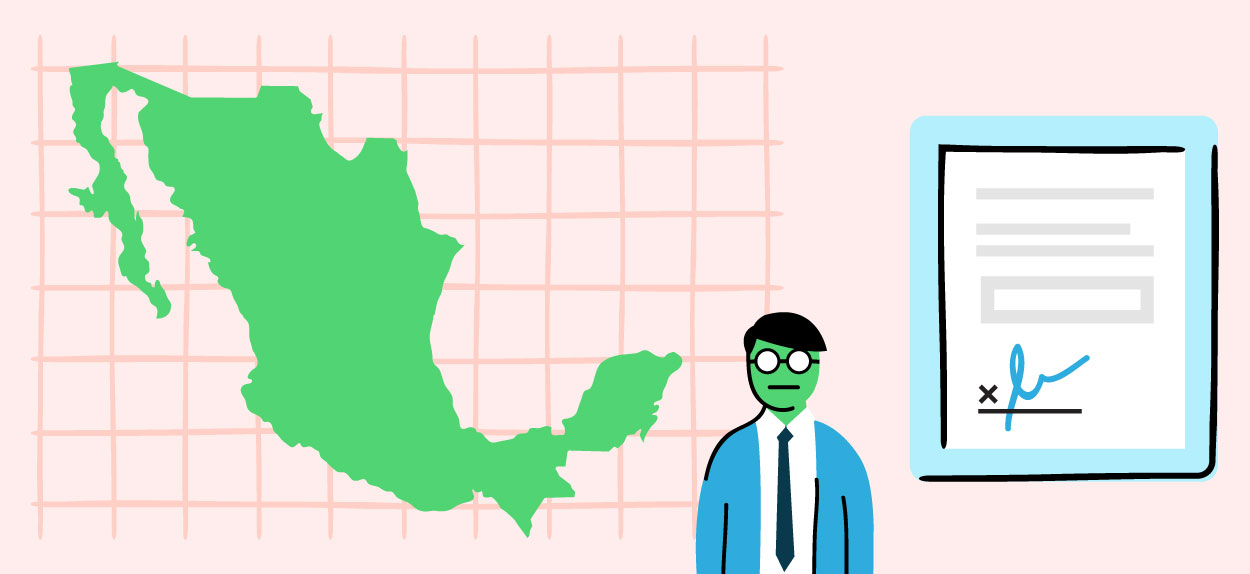 Illustration of Mexico, a person and a signed document