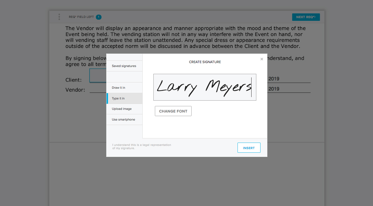 HelloSign create your own signature for document signing screenshot