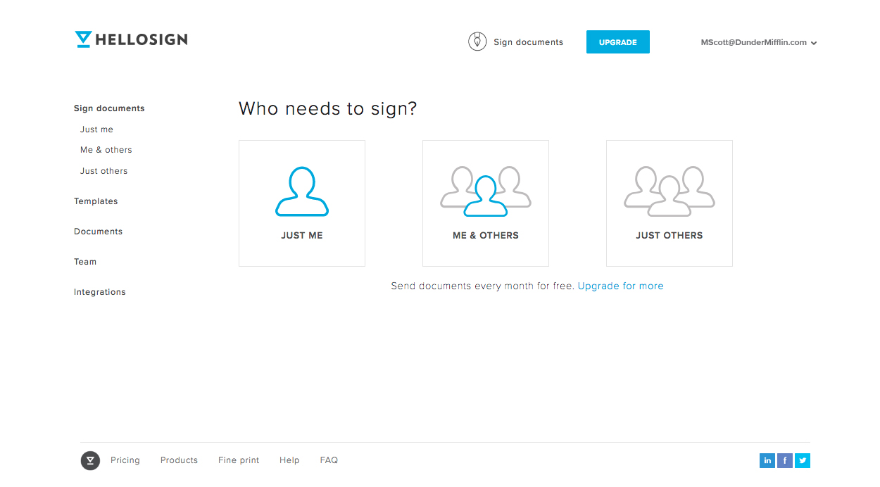 HelloSign "Who needs to sign?" screenshot