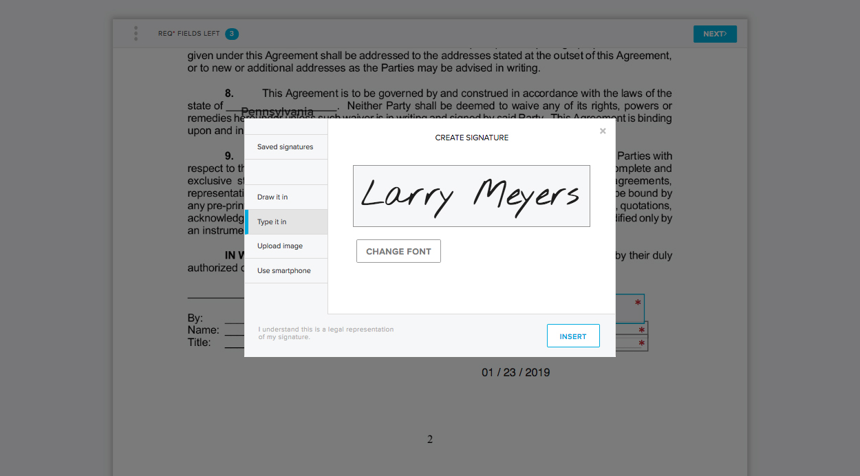 HelloSign create your own signature for document signing screenshot