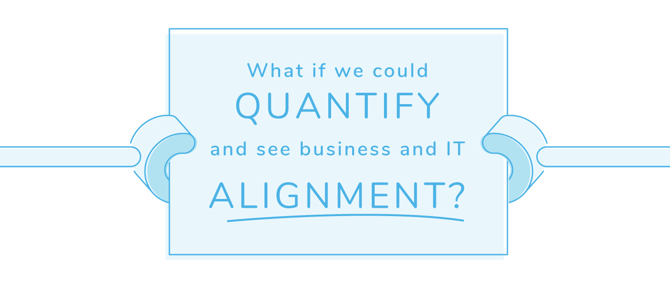 Illustration of sign saying "What if we could QUANTIFY and see business and IT ALIGNMENT?"