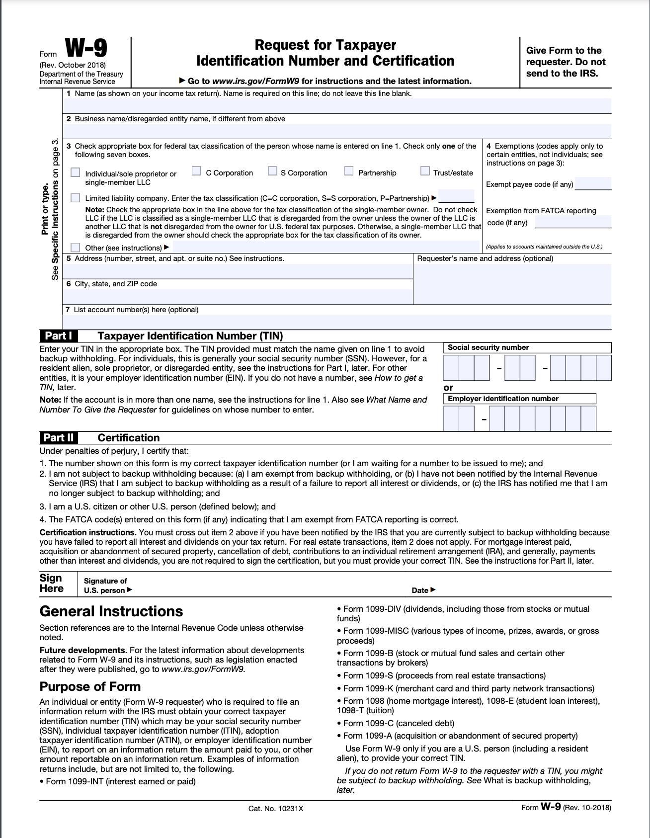 An image of a blank W-9 form