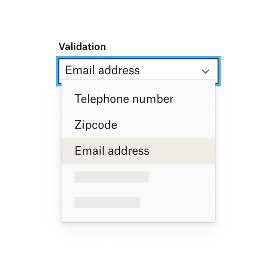 Visual of drop-down menu component for data validation