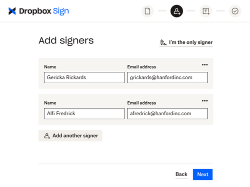 esignature interface showing add signers part of flow