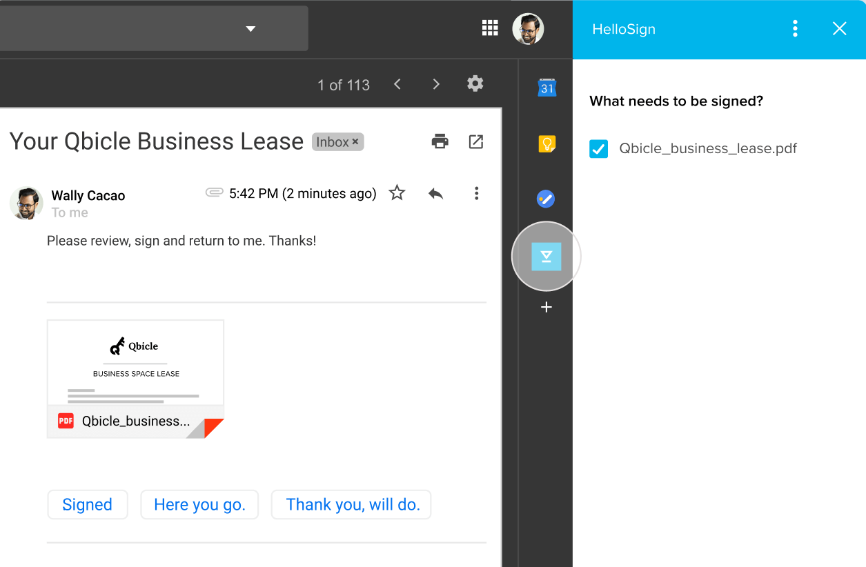 Gmail inbox using Dropbox Sign.