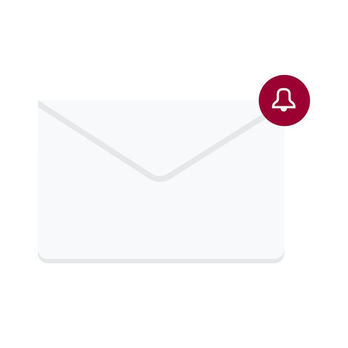 Imagem de um ícone em formato de envelope com uma campainha de notificação no canto