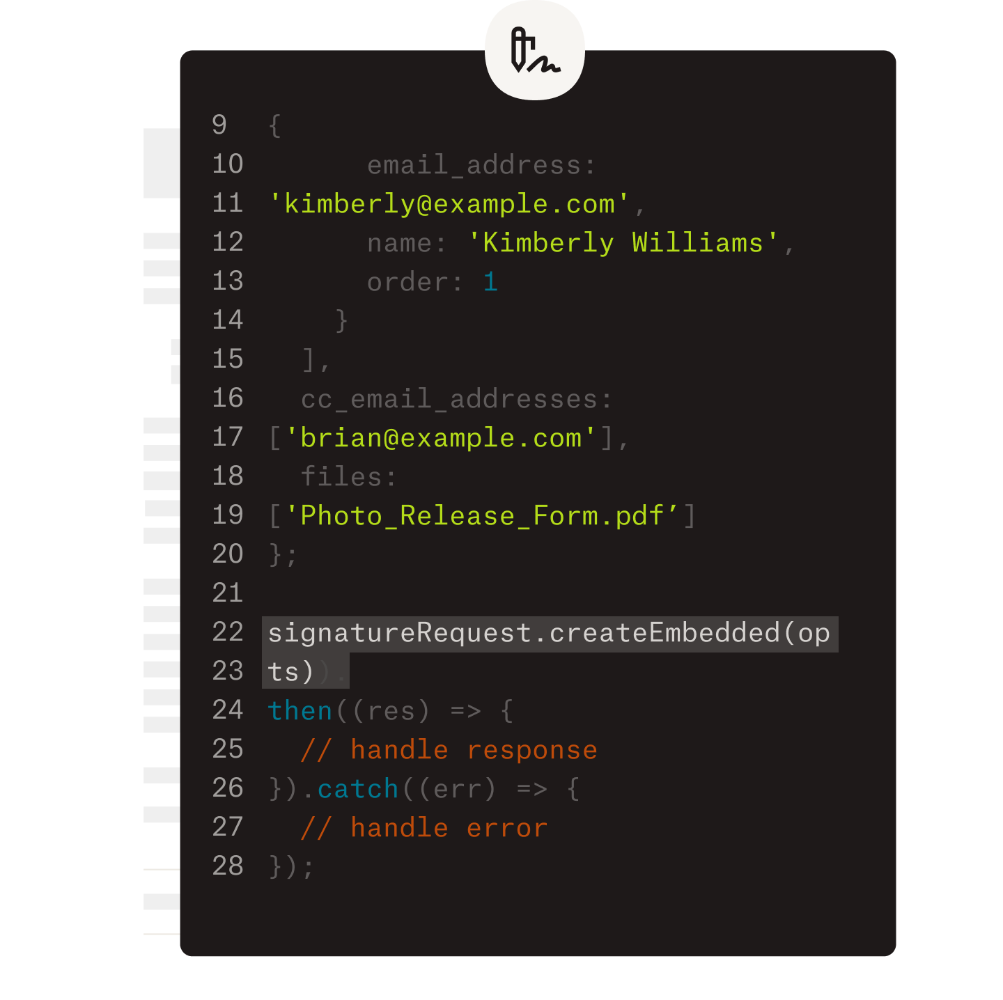 An example of some code being worked on as part of implementing the Dropbox Sign API.