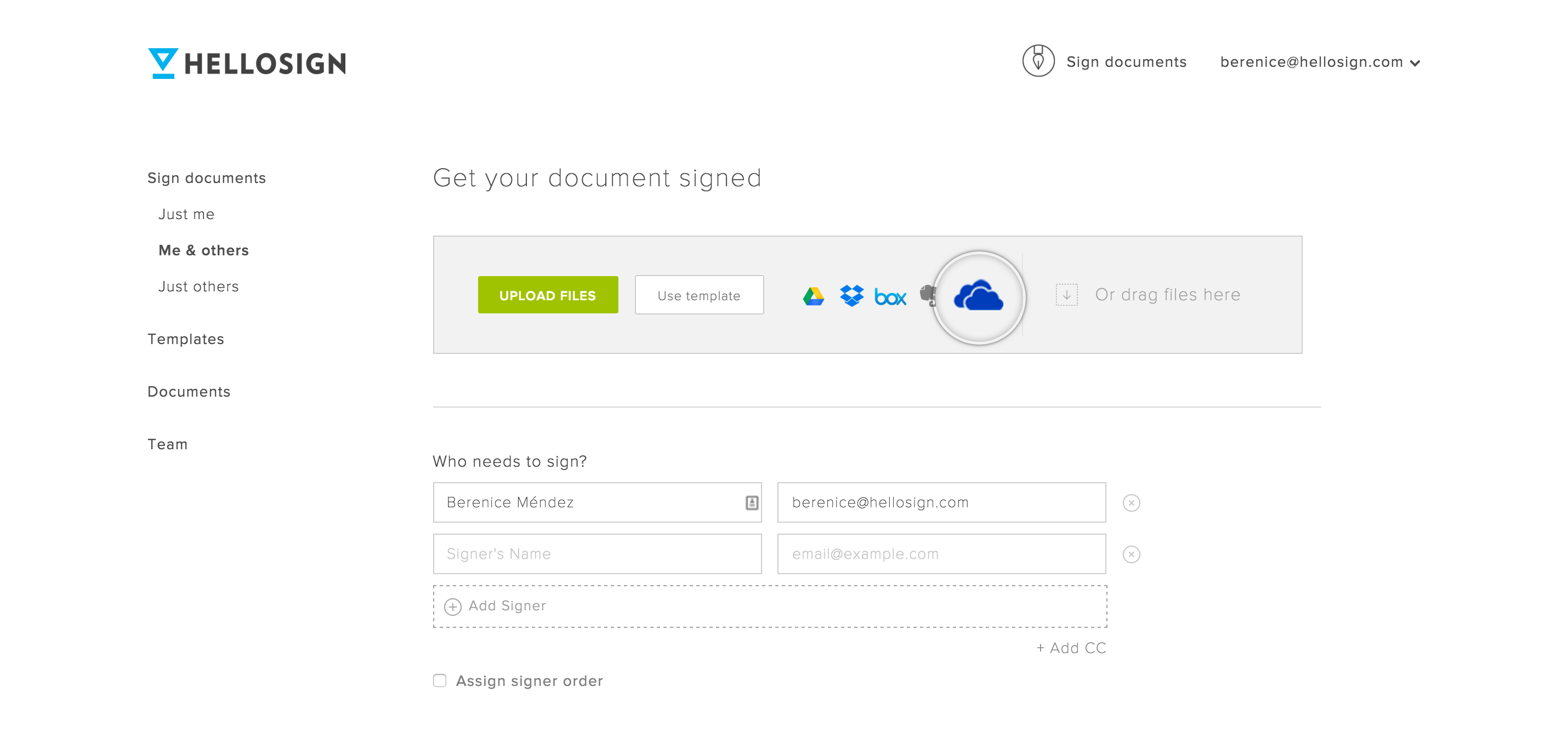 Image showing OneDrive being able to be used with Dropbox Sign (formerly known as HelloSign).