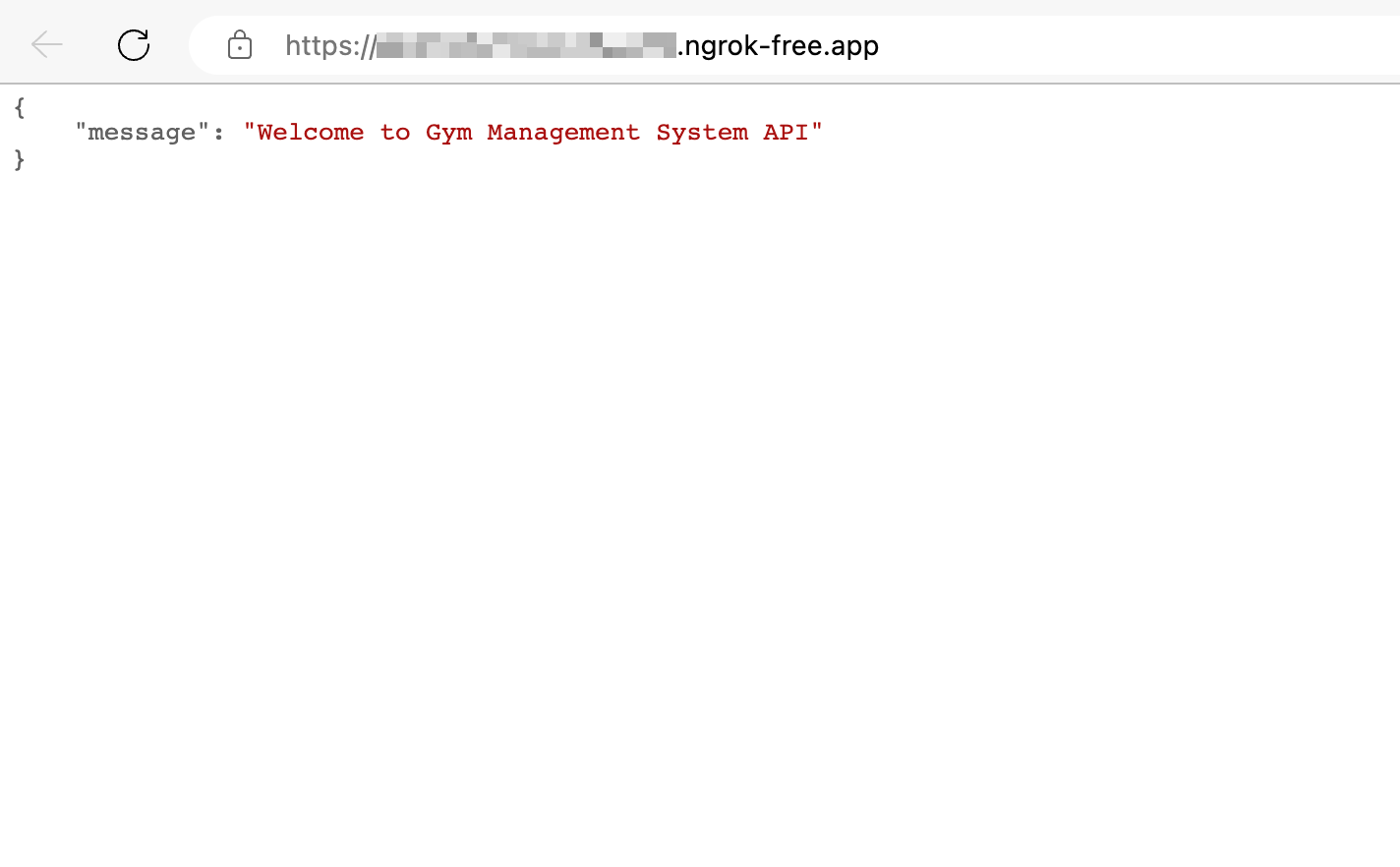 Screenshot of the JSON response you should receive when accessing https://{random}.ngrok-free.app