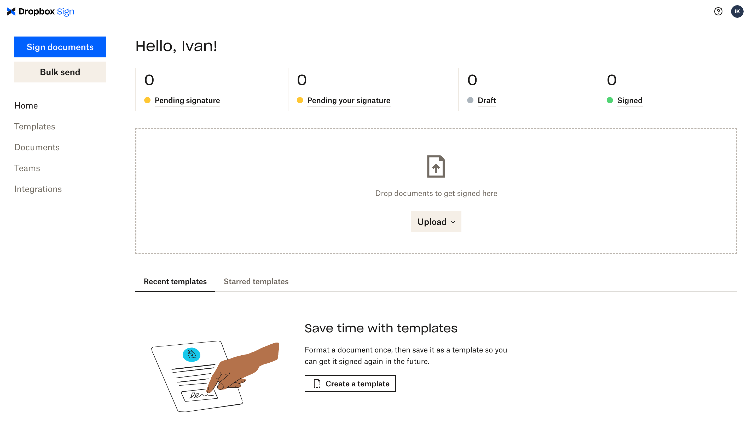 Screenshot of the Dropbox Sign Dashboard