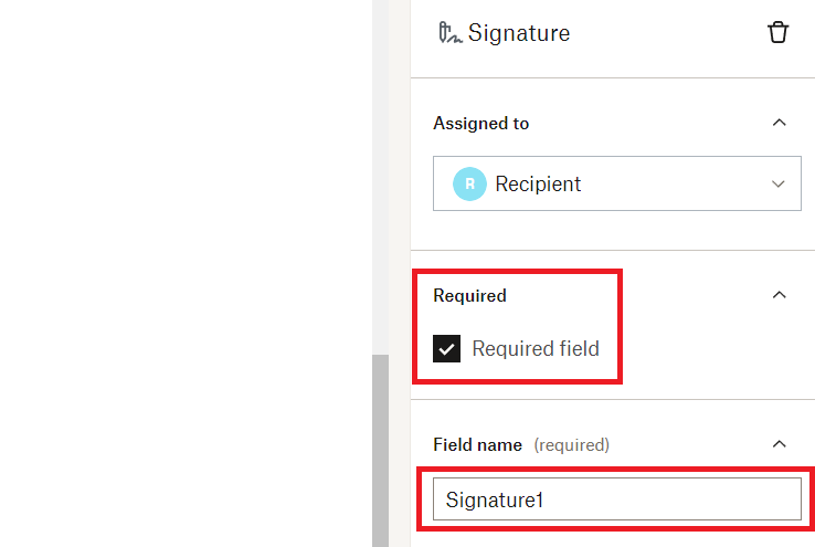 Set options for Signature field