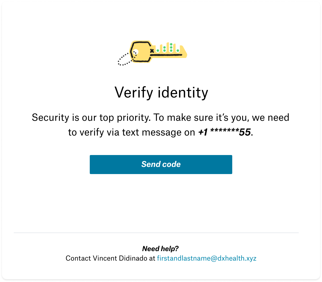 A screenshot showing signer authentication in action. A full screen notification asks the user to verify their identify by verifying via text message to their mobile number.