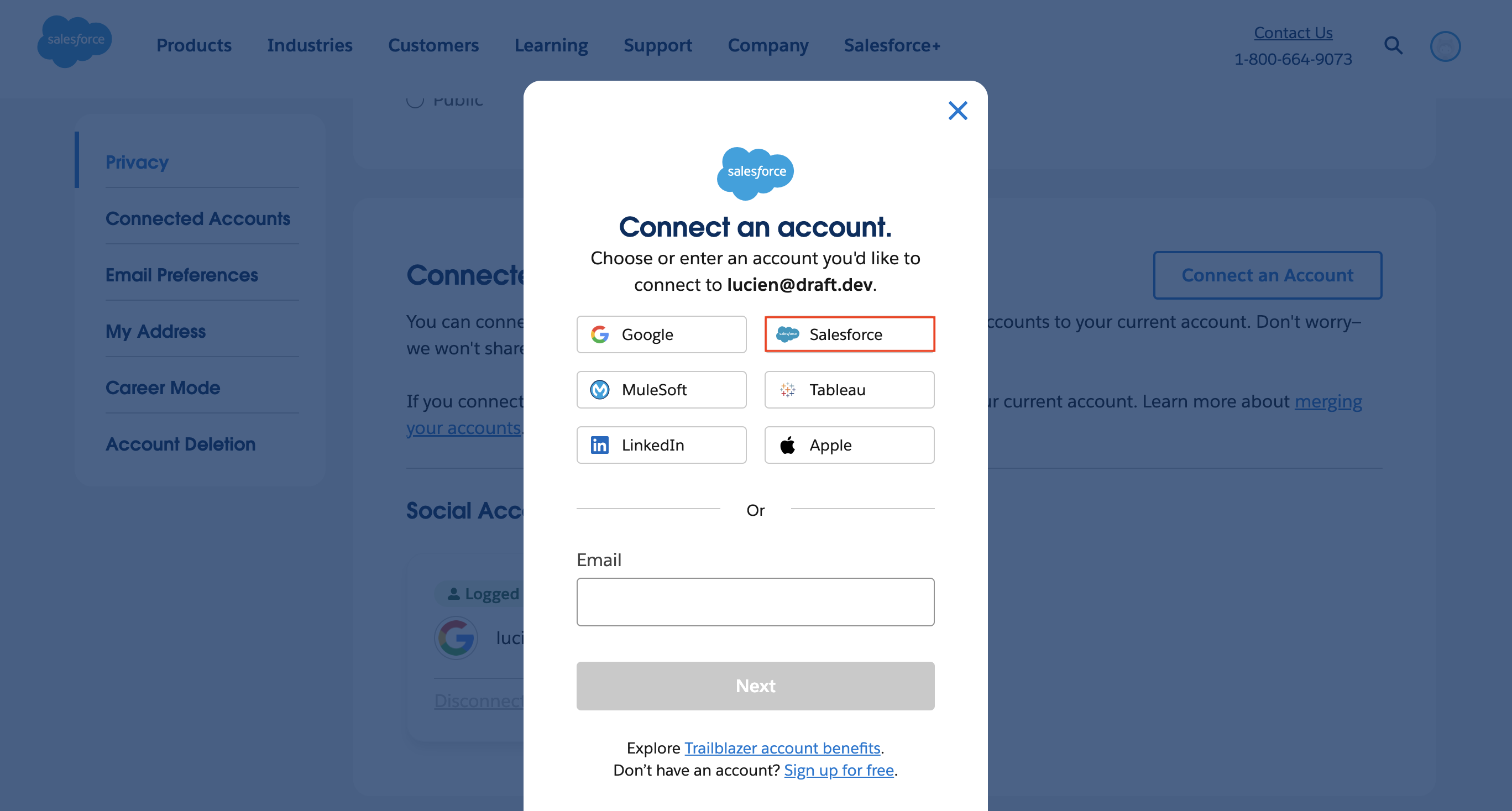 Select Salesforce app