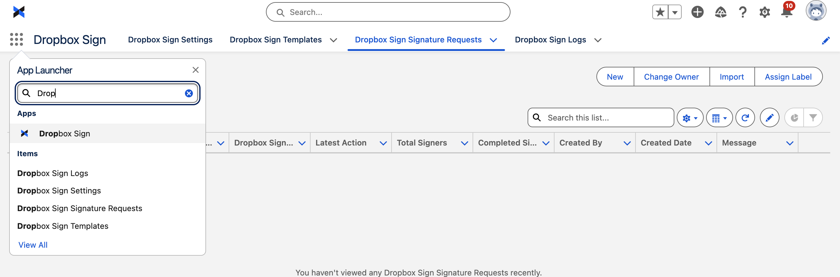 Searching for Dropbox Sign on Salesforce