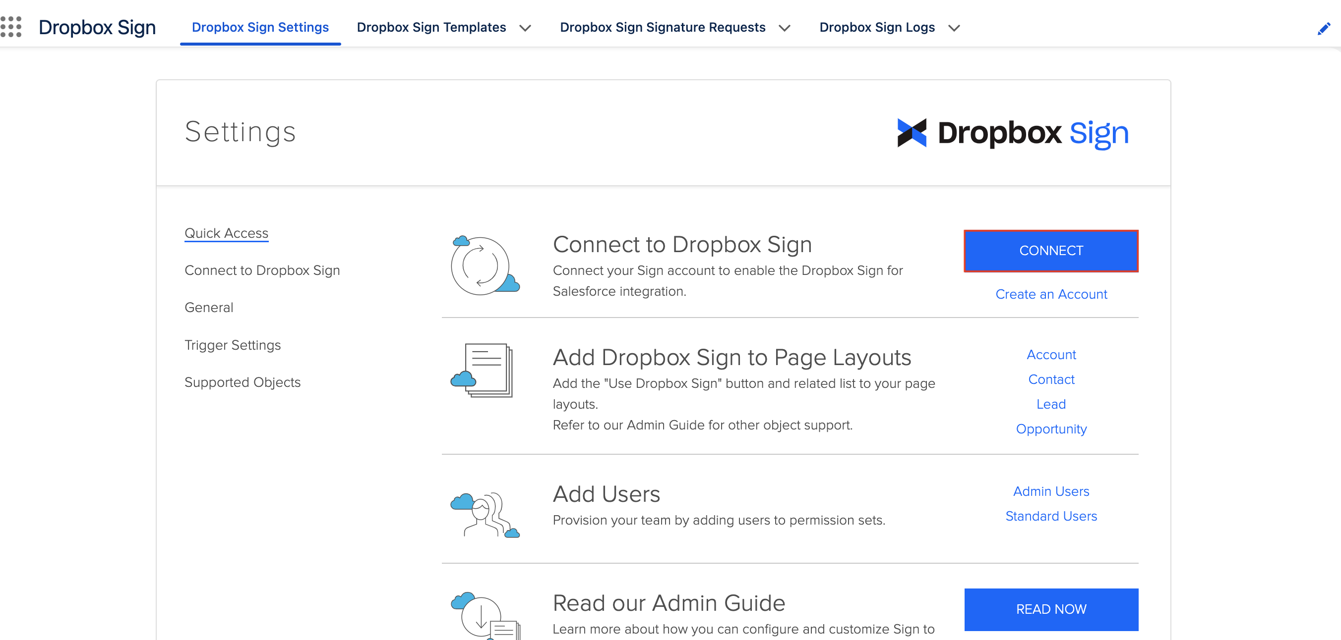 Dropbox Sign Salesforce Connect