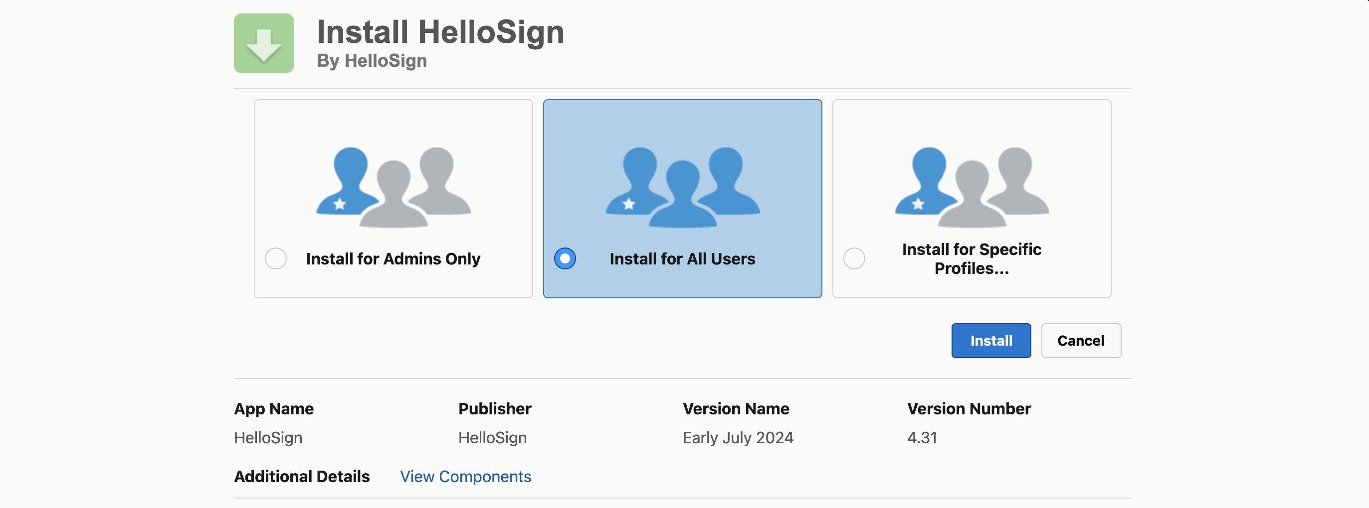 AppExchange Dropbox Sign all users