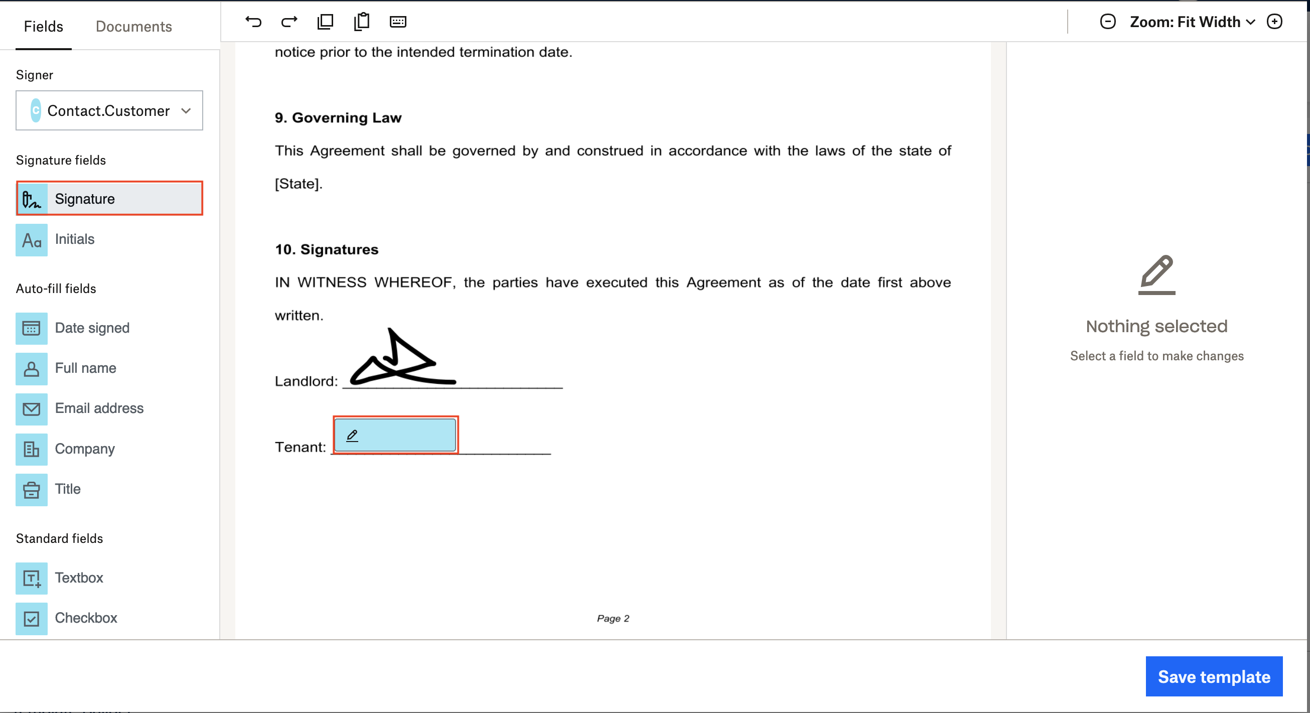 Document signature configuration