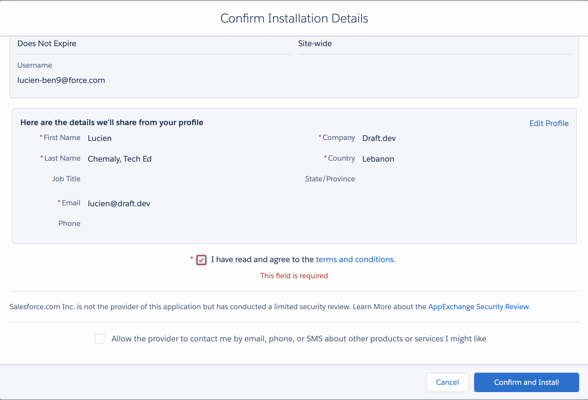 AppExchange Dropbox Sign Confirm and Install