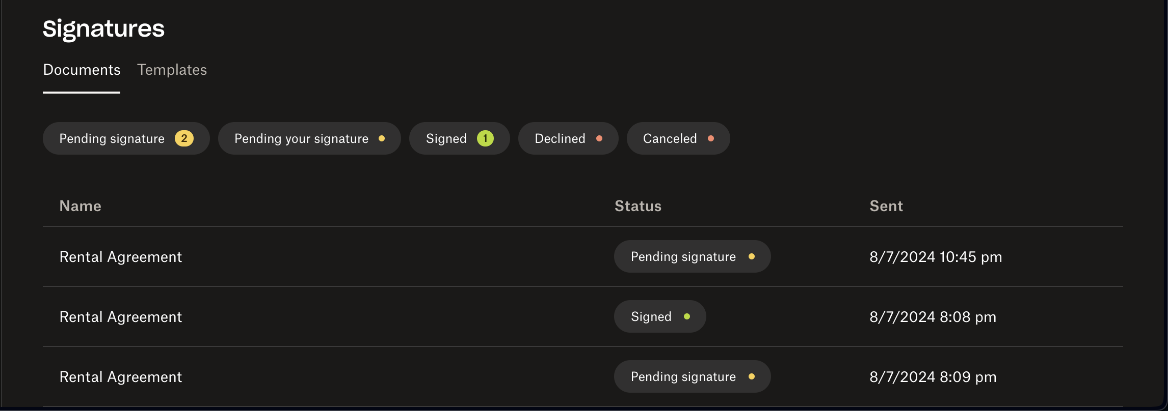 Dropbox signatures