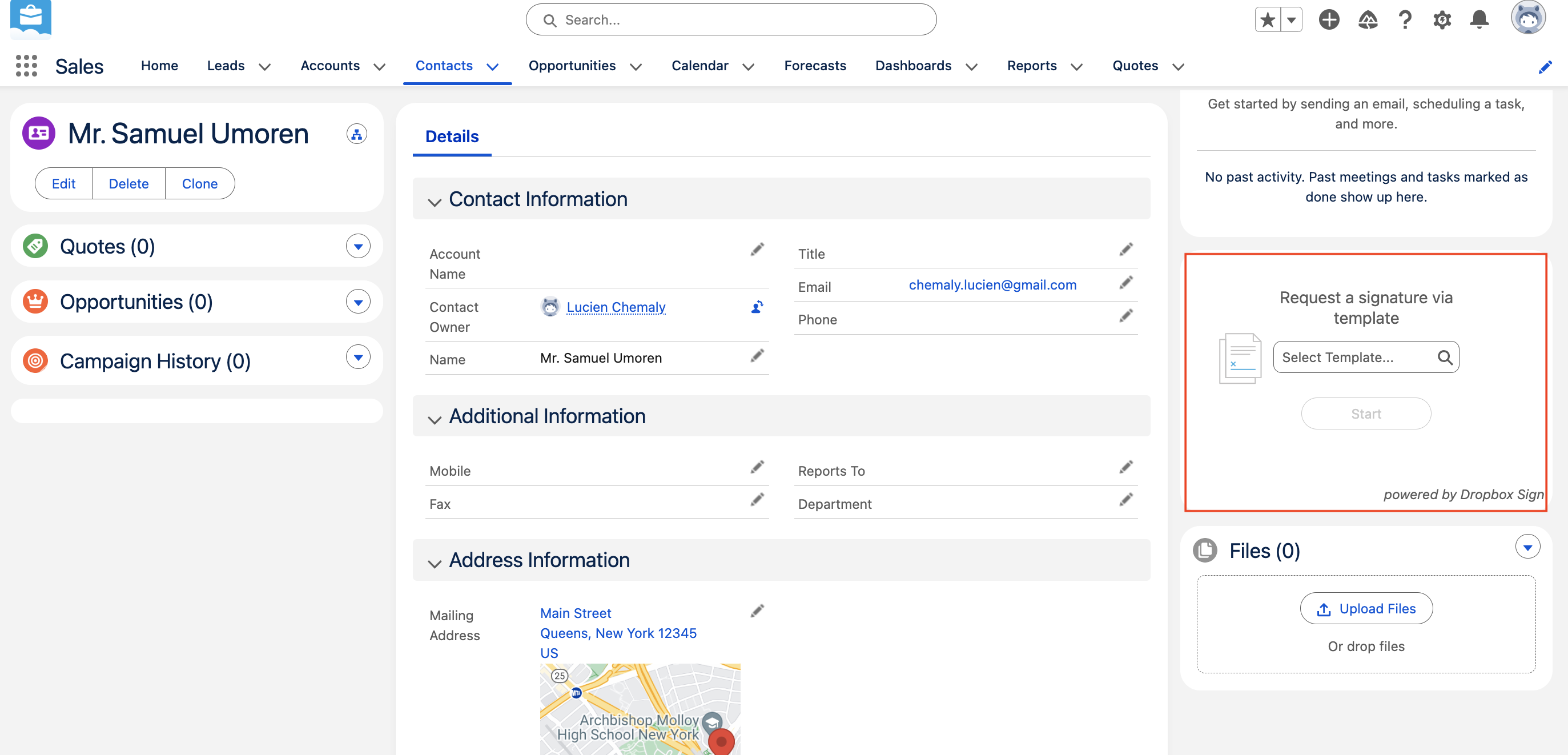 Contact with Signature Template Field