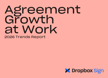 Cover of the 2026 Dropbox Sign Trends Report, titled “Agreement Growth at Work,” on a pink background with the Dropbox Sign logo.