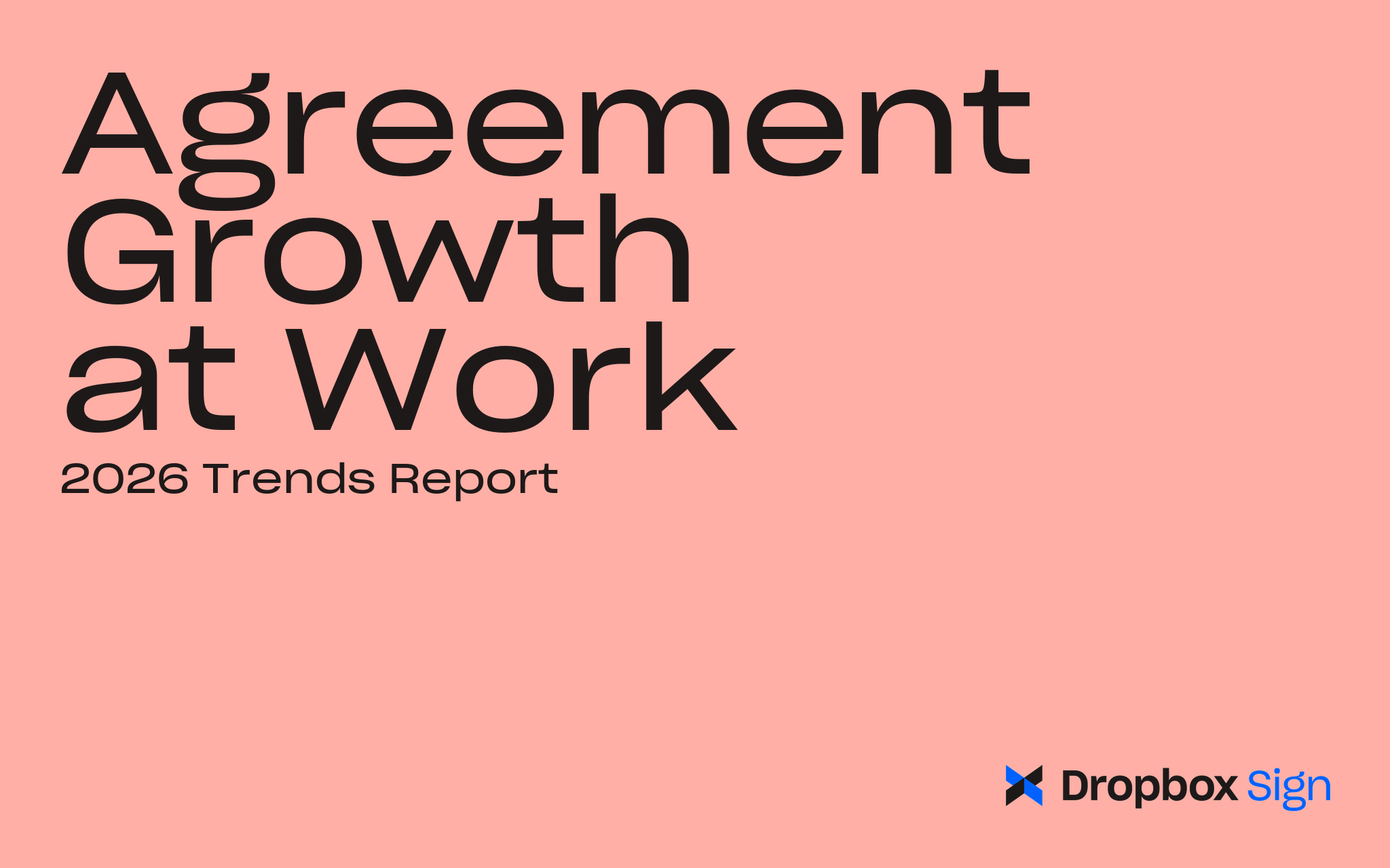 Cover of the 2026 Dropbox Sign Trends Report, titled “Agreement Growth at Work,” on a pink background with the Dropbox Sign logo.