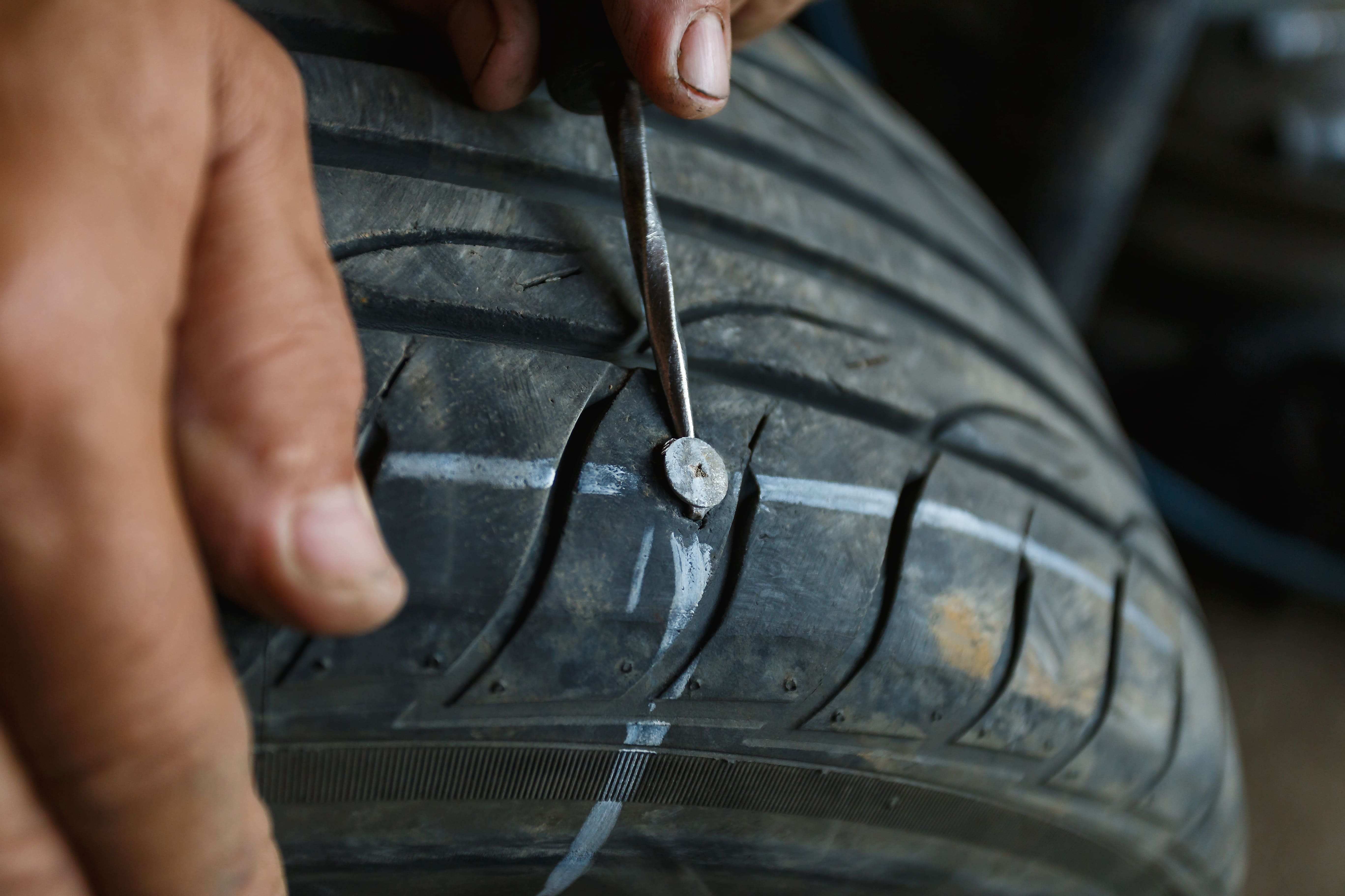 Nail in car tire