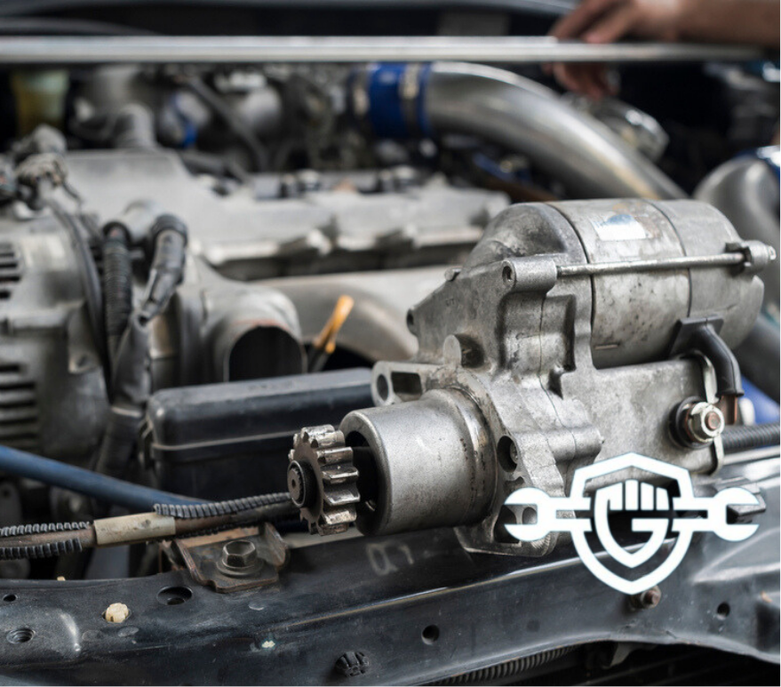 Close-up of an Old Used Car Starter motor.